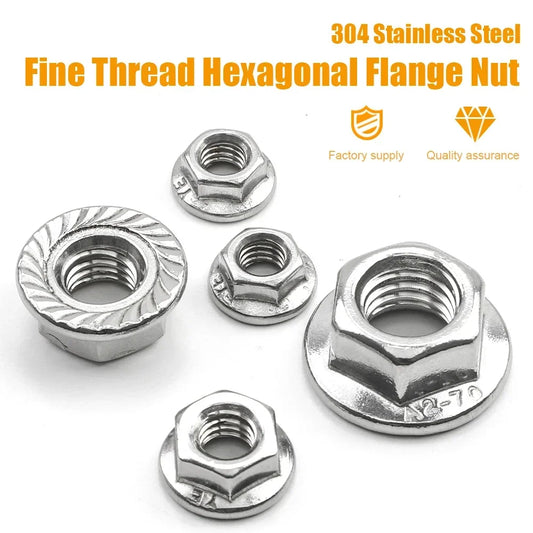 JUIDINTO 2-20pcs Fine Pitch Hex Hexagonal Flange Nuts M6 M8 M10 M12 M14 Stainless Steel Metric Serrated Flange Hex Lock Nuts