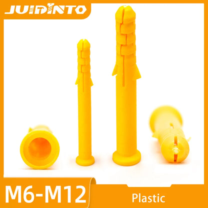 Plastic Expansion Anchors Yellow Ribbed Expansion Tube M6 M8 M10 Nylon Rubber Plug Anchors for Self-tapping Screw