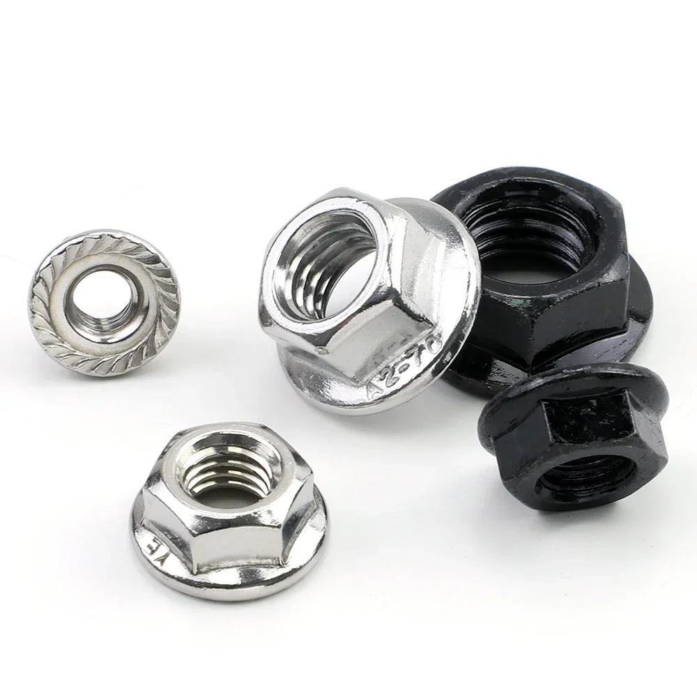 JUIDINTO 1-50pcs Hex Flange Nut M3 M4 M5 M6 M8 M10 M12 Stainless Steel/Carbon Steel Serrated Flange Lock Nut for Automobiles