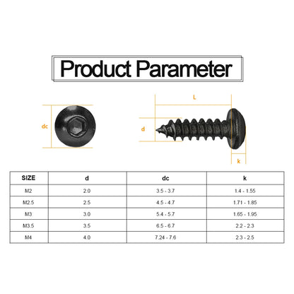 10-50pcs Hex Socket Button Head Self Tapping Screw M2 M2.5 M3 M3.5 M4 M5 M6 Carbon Steel Hex Socket Round Head Wood Screws