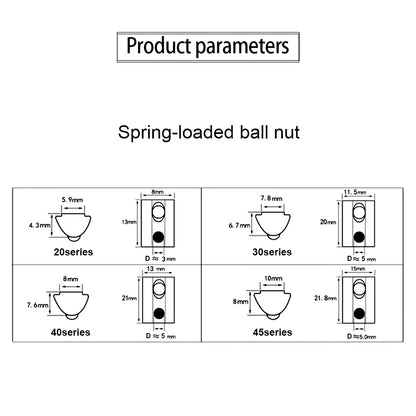 5-10pcs T Block Sliding Nut M3 M5 M6 M8 Zinc/Nickel Plated Roll in Spring T-nut with Ball for 20 30 40 45 Aluminum Profile Slot