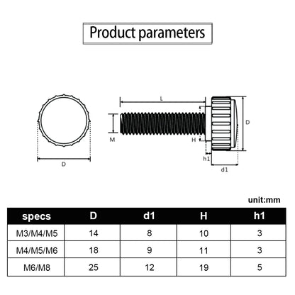 JUIDINTO 1/2/3pcs Plastic Knurled Round Head Handle Thumb Screw M3 M4 M5 M6 M8 M10 Nylon Black Bakelite Hand Tighten Bolt