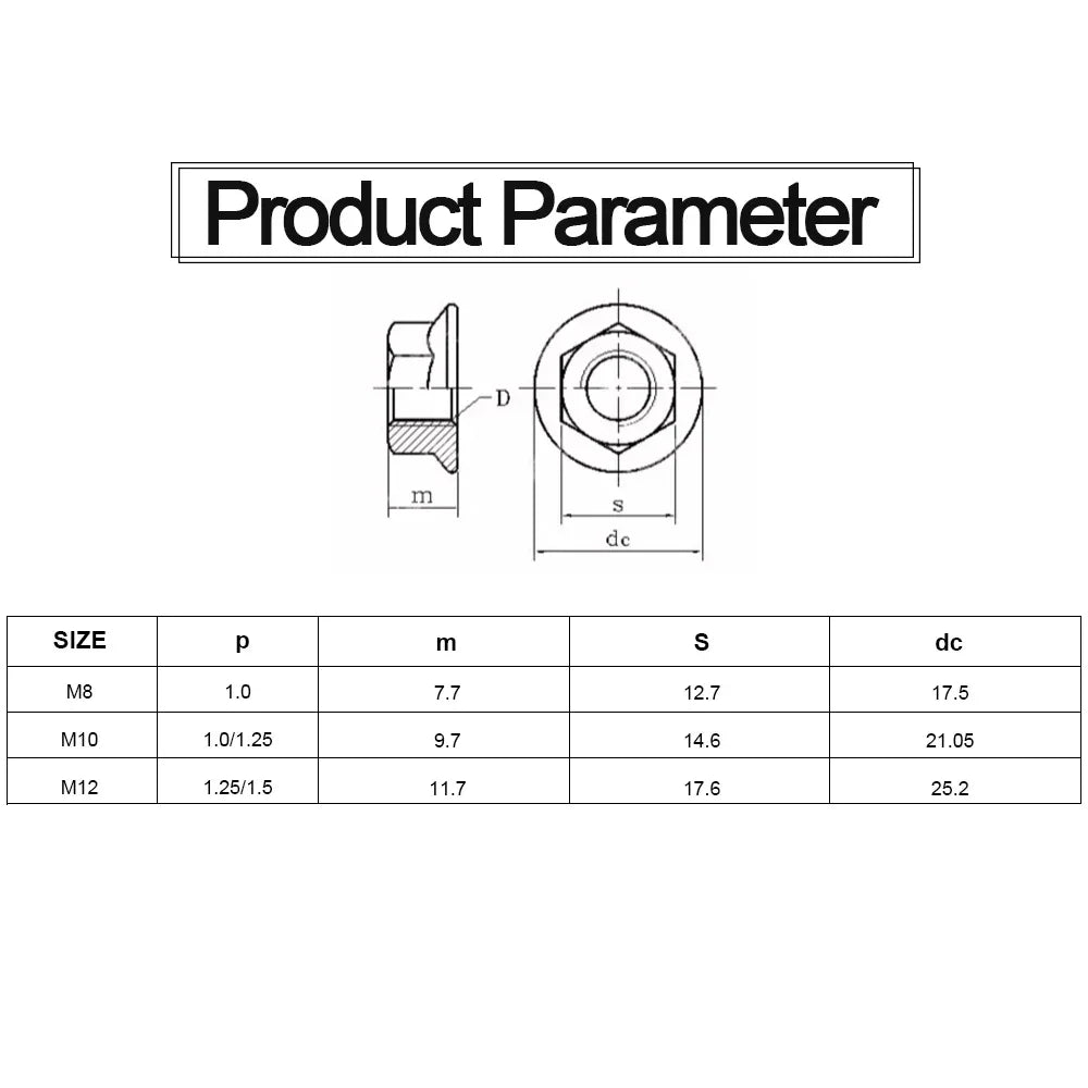 JUIDINTO 2-20pcs Fine Pitch Hex Hexagonal Flange Nuts M6 M8 M10 M12 M14 Stainless Steel Metric Serrated Flange Hex Lock Nuts