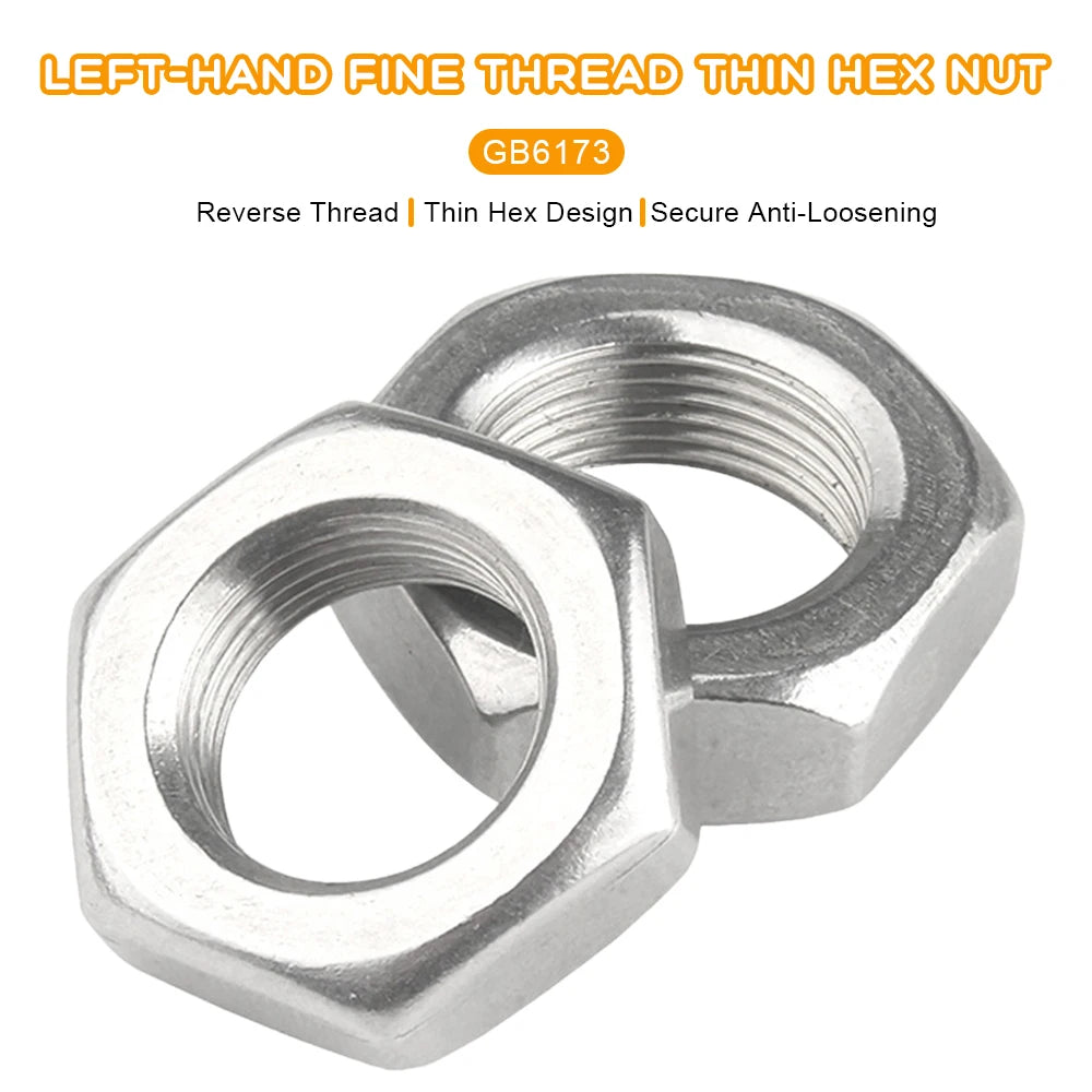 1-10pcs/bag GB6173 Hex Fine Left Thread Nut M8 M10 M12 M14 M16 M18 M20 M22 M24 M27 M30 M33 304 Stainless Steel Hexagon Thin Nuts