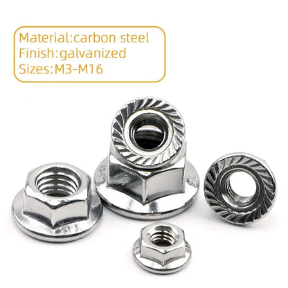 JUIDINTO 1-50pcs Hex Flange Nut M3 M4 M5 M6 M8 M10 M12 Stainless Steel/Carbon Steel Serrated Flange Lock Nut for Automobiles