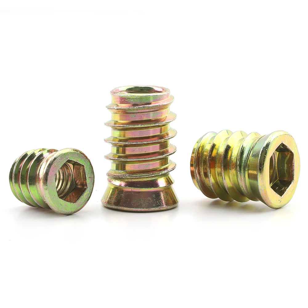 JUIDINTO 5-10pcs Wood Threaded Insert Nut M6-M10 Zinc Plated Hex Socket Drive Head Furniture Nuts Carbon Steel