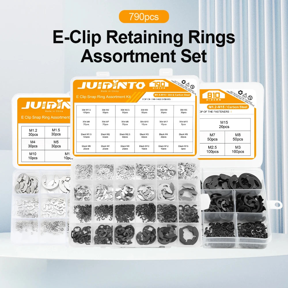 External Retaining Ring E Clip Kit M1.2 M2 M3 M4 M5 M6 M8 M10 M12 Stainless Steel Carbon Steel Circlip Snap Ring Assortment Set