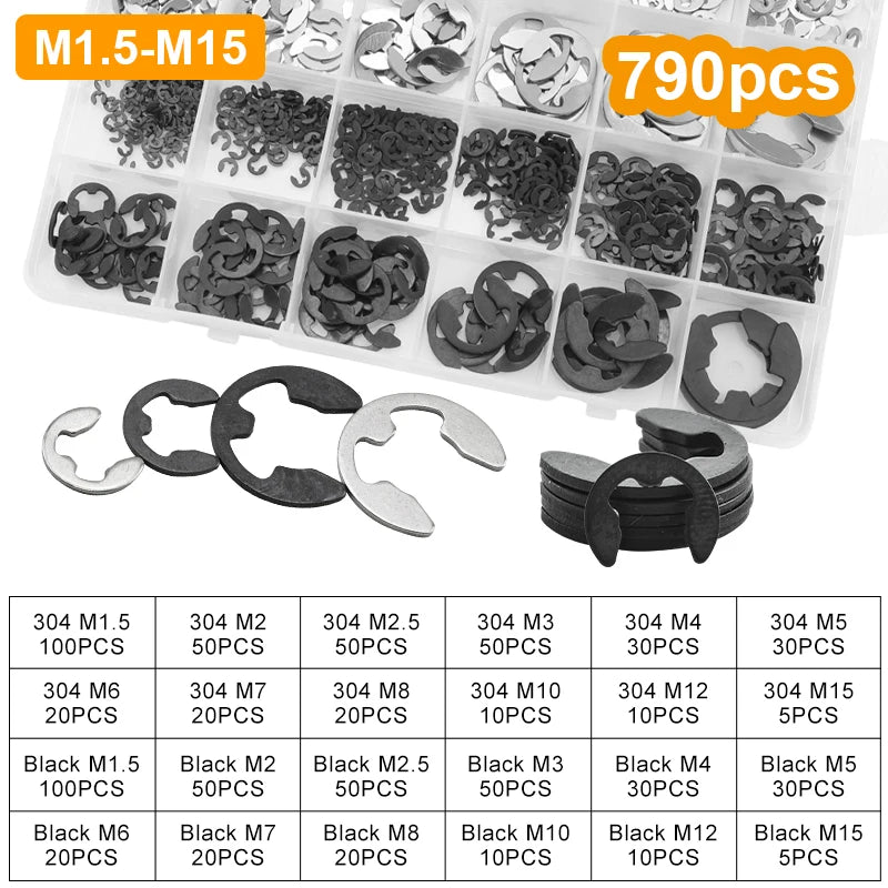 External Retaining Ring E Clip Kit M1.2 M2 M3 M4 M5 M6 M8 M10 M12 Stainless Steel Carbon Steel Circlip Snap Ring Assortment Set