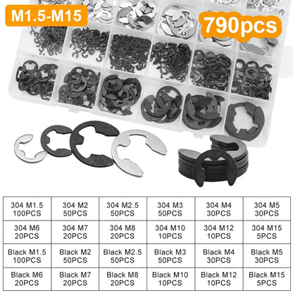 External Retaining Ring E Clip Kit M1.2 M2 M3 M4 M5 M6 M8 M10 M12 Stainless Steel Carbon Steel Circlip Snap Ring Assortment Set