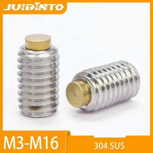 JUIDINTO 1-20PCS/bag 304 Stainless Steel Hex Socket Set Screws with Brass Tip M3 M4 M5 M6 M8 M10 M12 M16 Allen Grub Screws