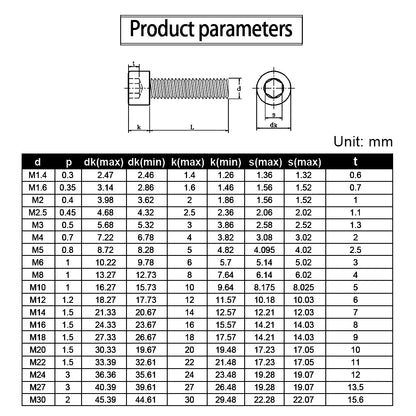 JUIDINTO 2-50PCS 12.9 Grade Nickel Plated Knurled Hex Socket Head Cap Screw M1.6 M2 M2.5 M3 M4 M5-M12 Allen Machine Screw Bolt