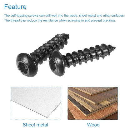 10-50pcs Hex Socket Button Head Self Tapping Screw M2 M2.5 M3 M3.5 M4 M5 M6 Carbon Steel Hex Socket Round Head Wood Screws