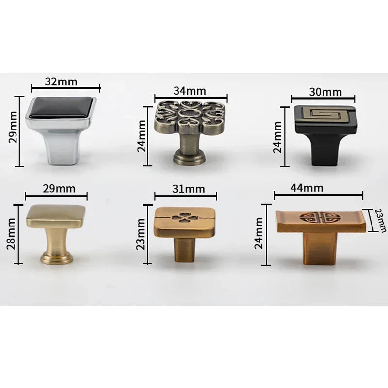 JUIDINTO 16-32mm Kitchen Shoes Cabinet Handle Square Single Hole Drawer Door Handle Vintage Brass Small Drawer Furniture Handle