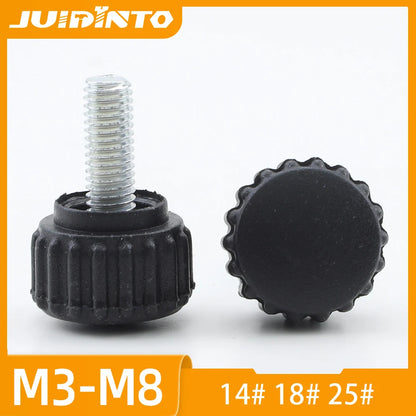 JUIDINTO 1/2/3pcs Plastic Knurled Round Head Handle Thumb Screw M3 M4 M5 M6 M8 M10 Nylon Black Bakelite Hand Tighten Bolt