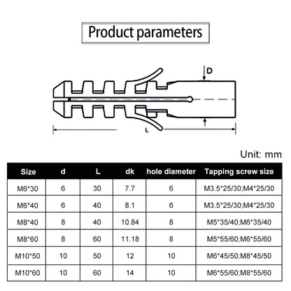 Plastic Expansion Anchors Yellow Ribbed Expansion Tube M6 M8 M10 Nylon Rubber Plug Anchors for Self-tapping Screw