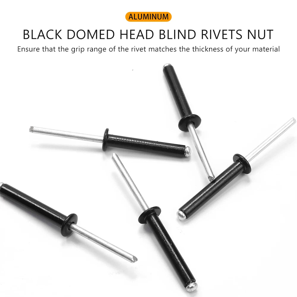 JUIDINTO 5~50pcs Aluminum Blind Rivet M2.4 M2.8 M3.2 M4 M5 Black Dome Head Blind Pop Rivets for Metal Plastic