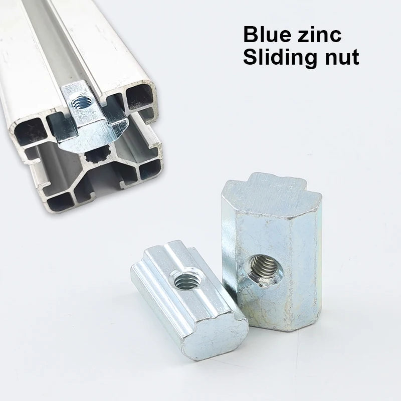 5-10pcs T Block Sliding Nut M3 M5 M6 M8 Zinc/Nickel Plated Roll in Spring T-nut with Ball for 20 30 40 45 Aluminum Profile Slot