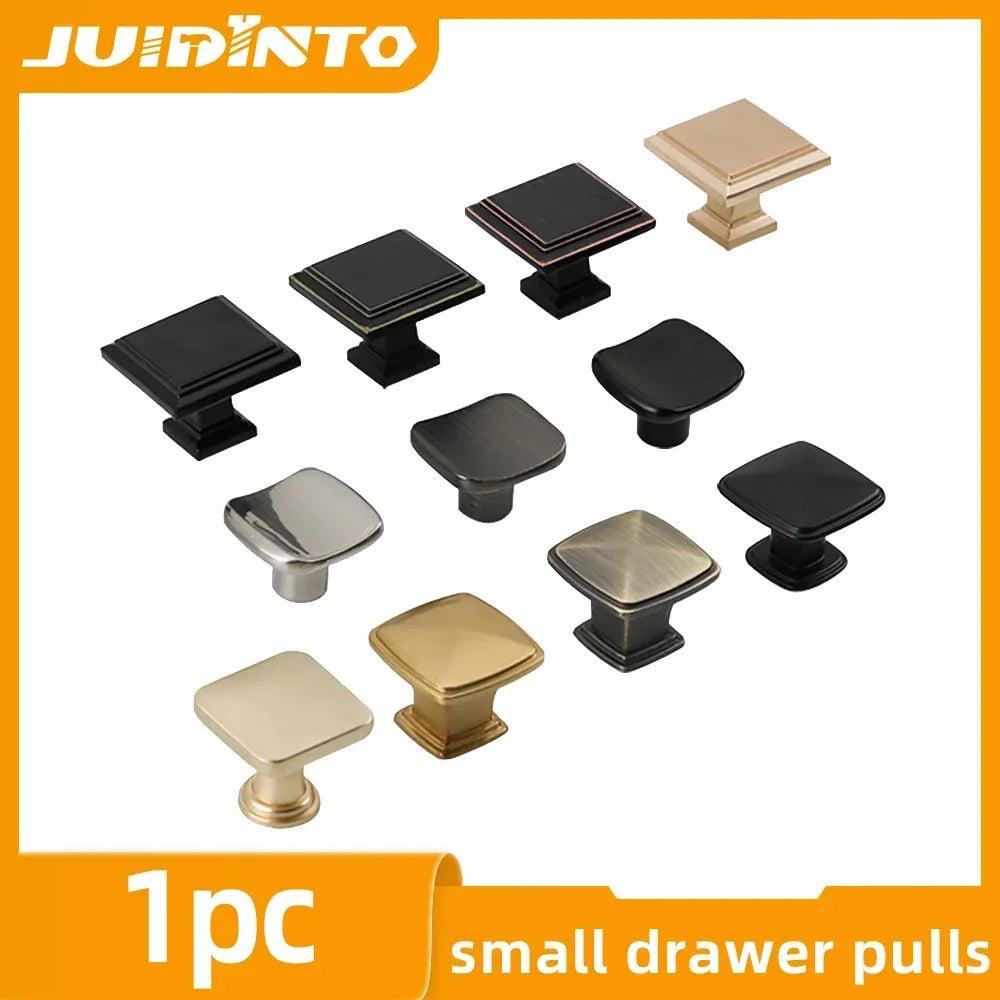 JUIDINTO 16-32mm Kitchen Shoes Cabinet Handle Square Single Hole Drawer Door Handle Vintage Brass Small Drawer Furniture Handle