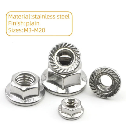 JUIDINTO 1-50pcs Hex Flange Nut M3 M4 M5 M6 M8 M10 M12 Stainless Steel/Carbon Steel Serrated Flange Lock Nut for Automobiles