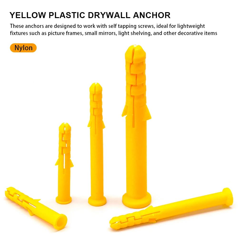Plastic Expansion Anchors Yellow Ribbed Expansion Tube M6 M8 M10 Nylon Rubber Plug Anchors for Self-tapping Screw