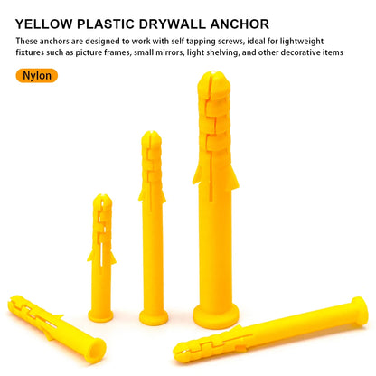 Plastic Expansion Anchors Yellow Ribbed Expansion Tube M6 M8 M10 Nylon Rubber Plug Anchors for Self-tapping Screw