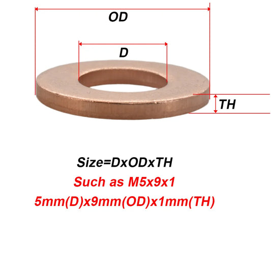 M5 M6 M8 M10 M12 M14 M16 M18 M20 M22 M24 Solid Pure Copper Oil Plugs Washer O-ring Gasket Motorcycle Sump Flat Sealing Spacers