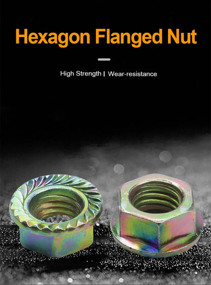 M3 M4 M5 M6 M8 M10 M12 M14 M16 Hex Hexagonal Flange Nuts Zinc Plated Carbon Steel Metric Serrated Flange Hex Lock Nuts