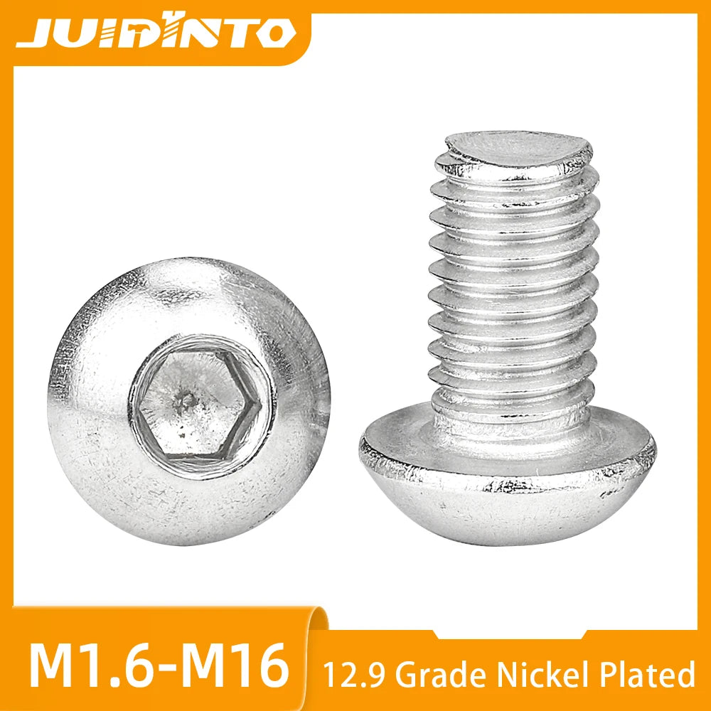 10-50pcs 12.9 Grade Hex Socket Button Head Cap Screws M1.6 M2 M2.5 M3 M4 M5 M6 M8 Nickel Plated Allen Bolts Machine Screws