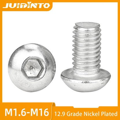 10-50pcs 12.9 Grade Hex Socket Button Head Cap Screws M1.6 M2 M2.5 M3 M4 M5 M6 M8 Nickel Plated Allen Bolts Machine Screws