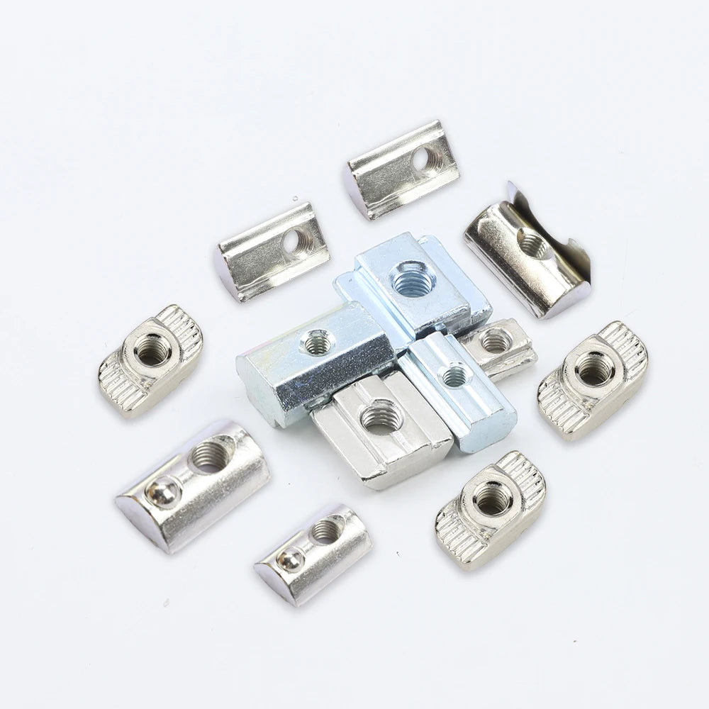 5-10pcs T Block Sliding Nut M3 M5 M6 M8 Zinc/Nickel Plated Roll in Spring T-nut with Ball for 20 30 40 45 Aluminum Profile Slot