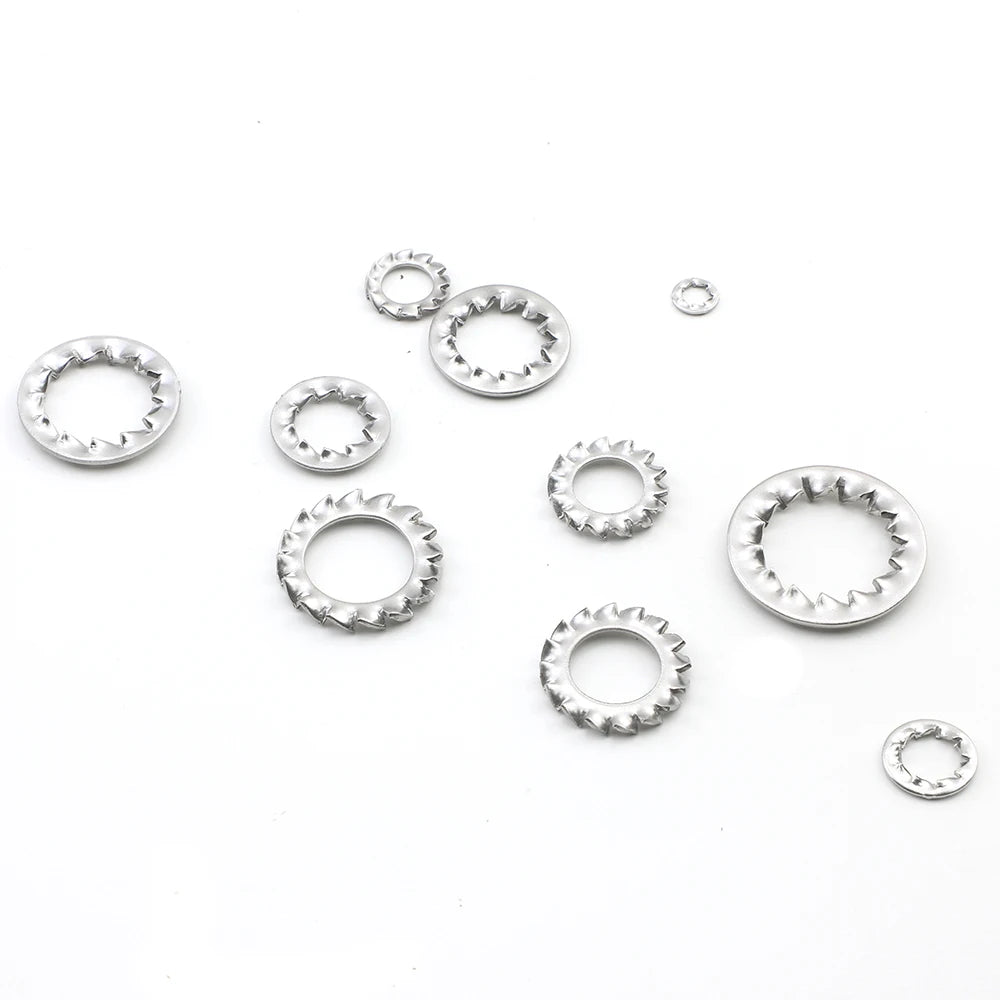 JUIDINTO 5-50pcs Internal External Teeth Lock Washers Stainless Steel M3-M30 Metal Serrated Lock Washer