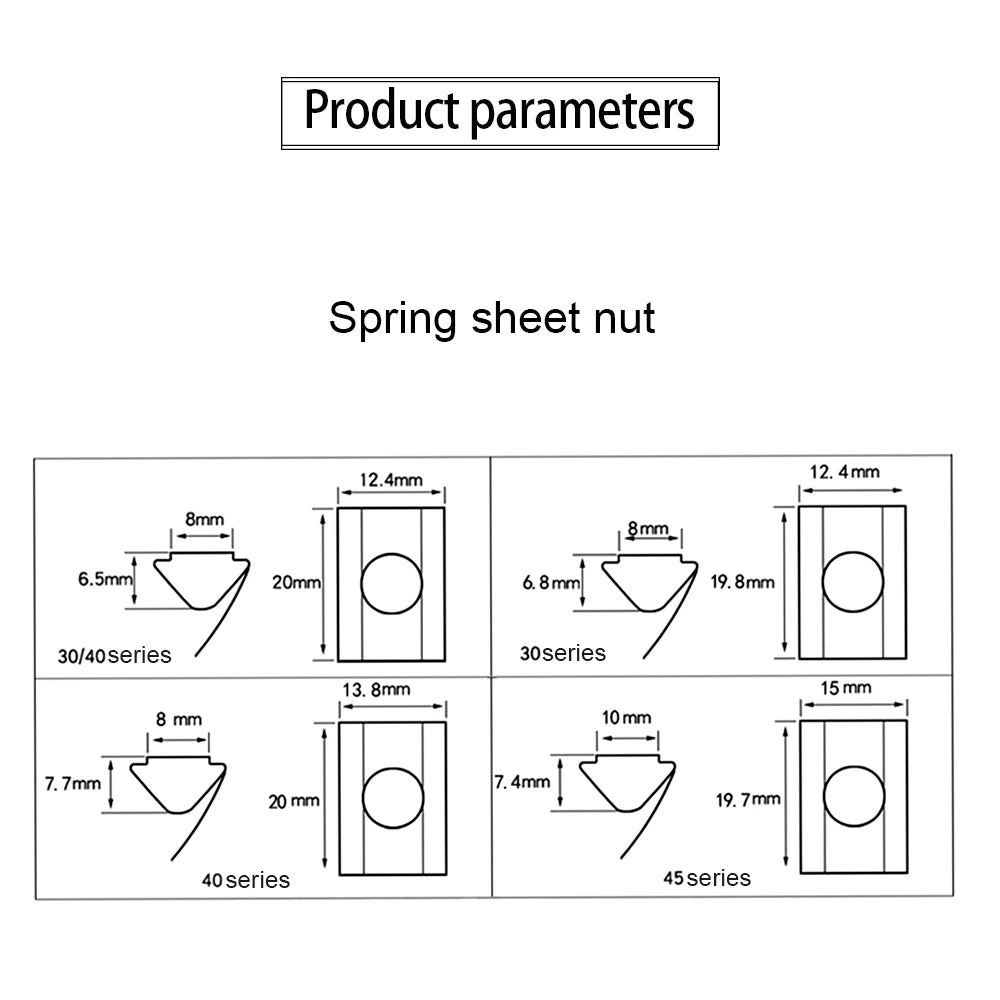 5-10pcs T Block Sliding Nut M3 M5 M6 M8 Zinc/Nickel Plated Roll in Spring T-nut with Ball for 20 30 40 45 Aluminum Profile Slot