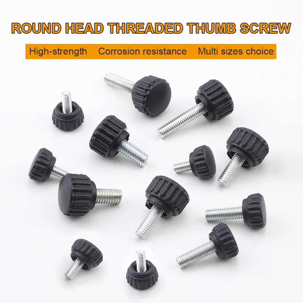 JUIDINTO 1/2/3pcs Plastic Knurled Round Head Handle Thumb Screw M3 M4 M5 M6 M8 M10 Nylon Black Bakelite Hand Tighten Bolt