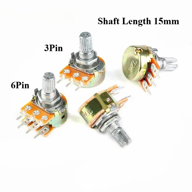 5Pcs WH148 Potentiometer 3Pin 6Pn Shaft Length 15mm Amplifier Dual Stereo Potentiometer 1K 2K 5K 10K 50K 100K 500K