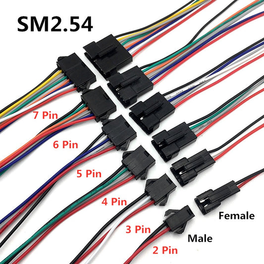 5Pairs SM2.54 2/3/4/5/6 Pin Pitch 2.54mm Wire Connector SM Male & Female Battery Charging Cable 24AWG