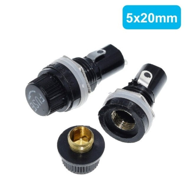 5Pcs 10A 250V Glass Fuse Holders 5x20 6x30 Black Insurance Tube Socket Panel Mount Fuse Socket Copper