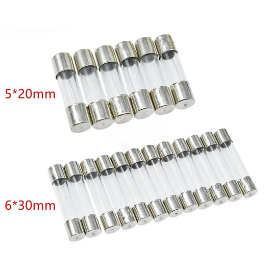 10Pcs 5x20mm 6x30mm Glass Tube Fuse Kit 250V 0.1A 0.2A 0.5A 0.8A 1A 2A 2.5A 3A 4A 5A 6.3A 7A 8A 10A 12A 15A 20A 30A AMP Circuit Fast Blow Fuses