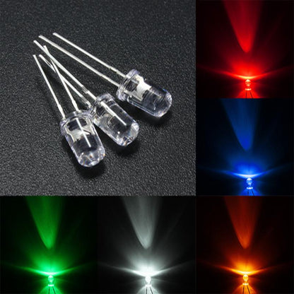 100Pcs F3 Ultra Bright 3MM Round Water Clear Green/Yellow/Blue/White/Red LED Light Lamp Emitting Diode Dides Kit