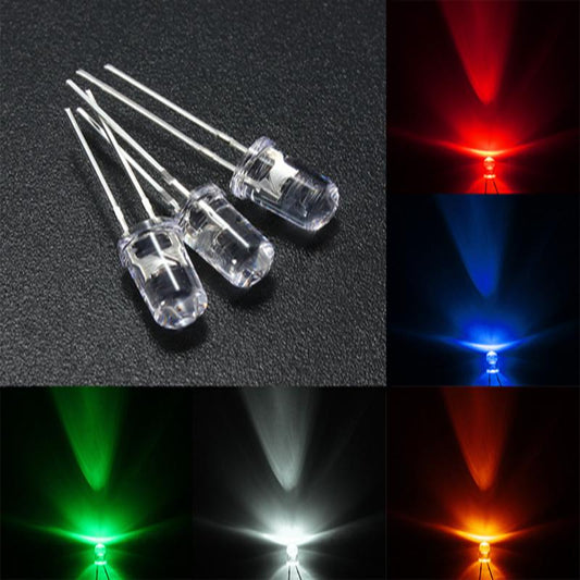 100Pcs F3 Ultra Bright 3MM Round Water Clear Green/Yellow/Blue/White/Red LED Light Lamp Emitting Diode Dides Kit