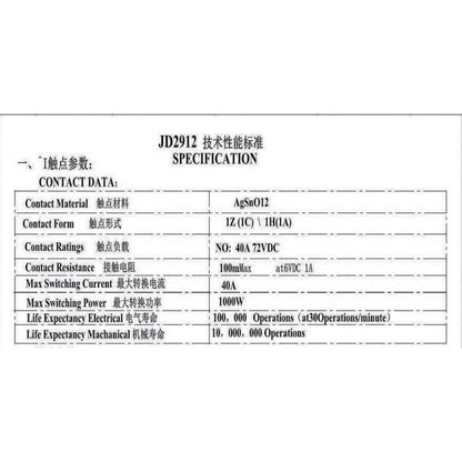 40A 80A Auto Car Relay JD2912 4Pin 5Pin DC 12V 24V 36V 48V 72V with Mounting Hole Coil Power 1.8W Automobile Control Device