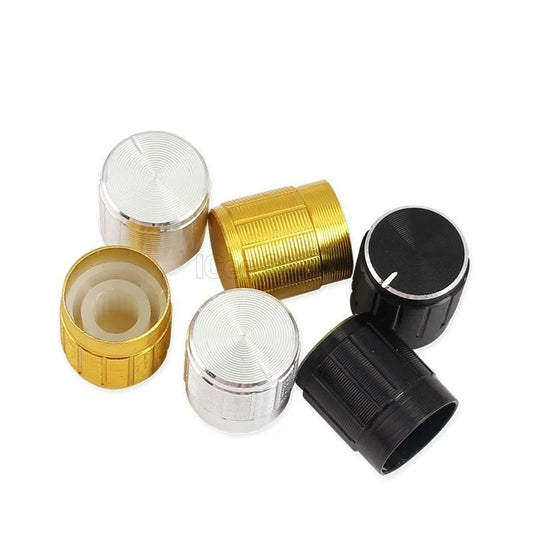 10Pcs/5Pcs Potentiometer Knobs Caps Black Silver Gold Diameter 15x17mm Hole 6mm Knurled Shaft Potentiometer Control Knob Aluminum Switch Knob