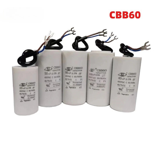 1 Piece CBB60 Motor Running Capacitor 450V Series AC Water Pump Startup Capacitors Start Motor Run 450VAC 3uF-100uF