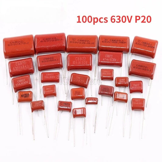 100Pcs CBB Capacitors P20 630V 105J 155J 474J 564J 684J 824J CBB Capacitor P=20MM