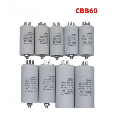 CBB60 Start Capacitor Motor Run Capacitor Start Water Pump Washer Air Pump 4 Plugs with Screws 450V 6uf 8uf 10uf 20uf 30uf 40uf 50uf 60uf 70uf 100uF