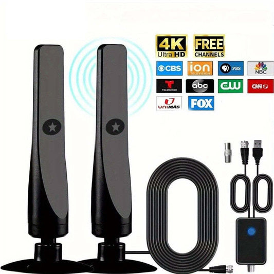 Digital TV Antenna High Gain 36DBI 360 Mile Indoor HDTV Antenna with Amplifier Support 4K 1080P 360° Omnidirectional Signal Receiving TV Antenna
