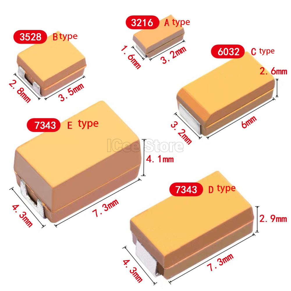 10Pcs D Case 7343 Tantalum Capacitors 10UF 22UF 33UF 47UF 100UF 220UF 330UF 470UF 10V 16V 25V 35V