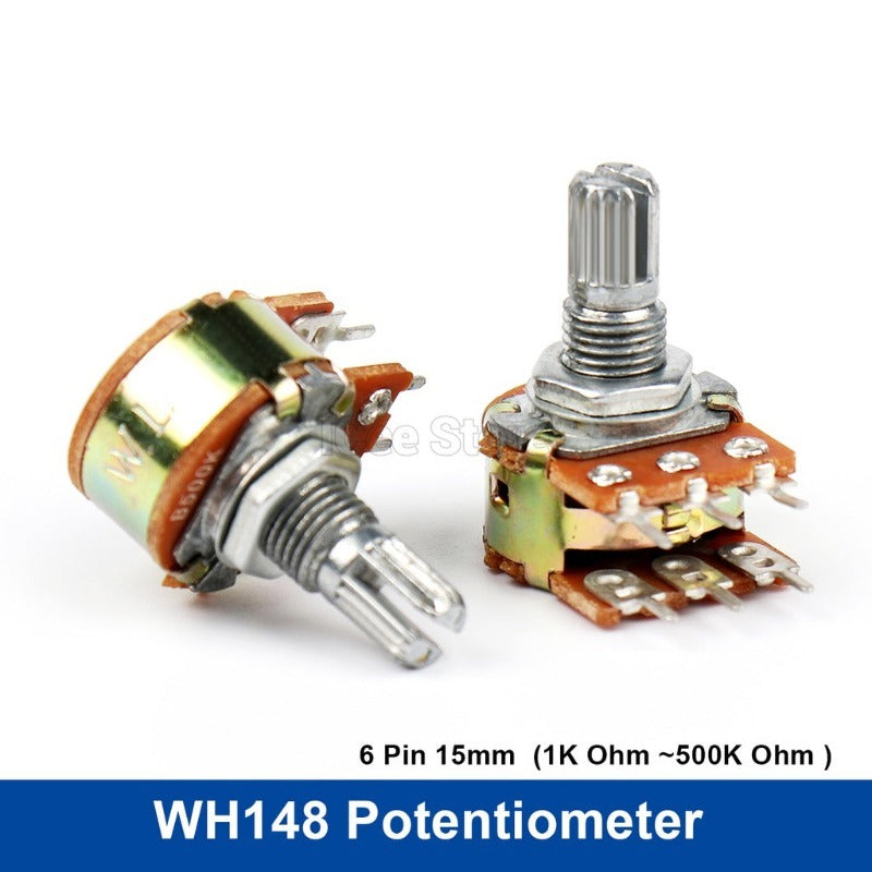 5Pcs WH148 6Pin 1K 2K 5K 10K 20K 50K 100K 500K Ohm 6 Pin 15mm Shaft Amplifier Dual Stereo Potentiometer
