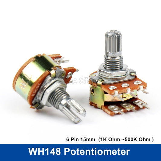 5Pcs WH148 6Pin 1K 2K 5K 10K 20K 50K 100K 500K Ohm 6 Pin 15mm Shaft Amplifier Dual Stereo Potentiometer