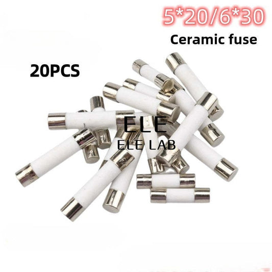 20Pcs Ceramic Fuse Tubes 5x20mm 6x30mm 250V 1A/2A/3A/5A/6.3A/8A/10A/15A/30A for Electronics, Industrial Equipment, and Power Supply Protection