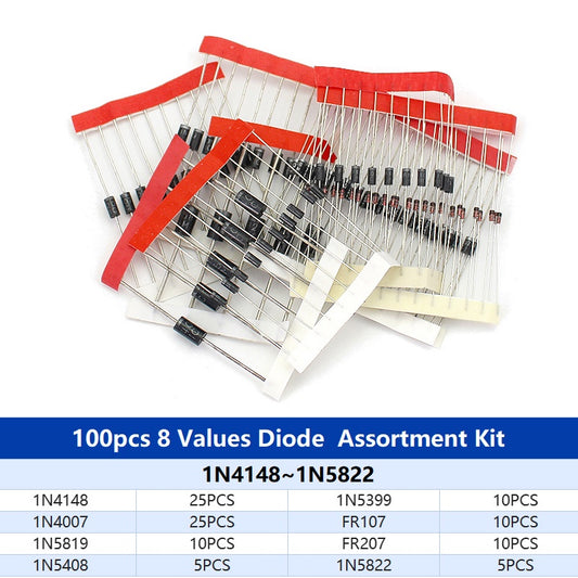 100Pcs/lot Fast Switching Schottky Diode Set Assorted Kit 8 Values1N4148 1N4007 1N5819 1N5399 1N5408 1N5822 FR107 FR207 Electronic Components